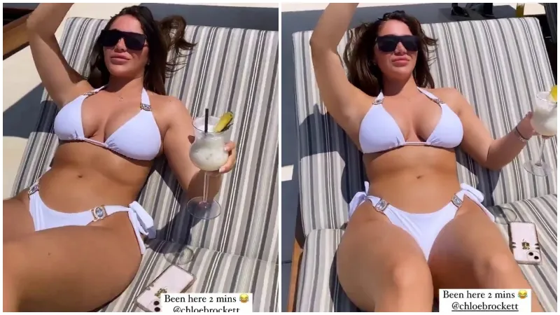 Η Chloe της Towie δείχνει σέξι με λευκό μπικίνι καθώς γυρίζει τη νέα της σειρά στην Κύπρο!