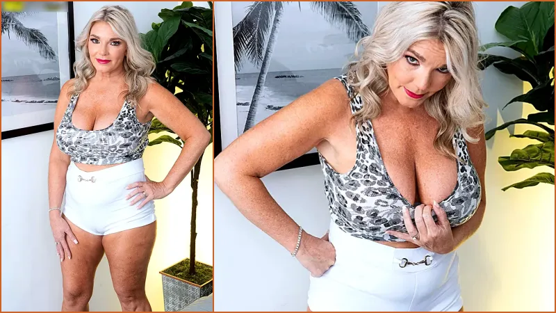 Η πλατινέ ξανθιά ώριμη νοικοκυρά Kayla γδύνεται και γυμνάζεται στο κρεβάτι! Kayla Gordon